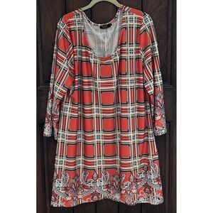 R & B COLLECTON Women's Tunic Dress Pullover Multicolor Long Sleeve 2X EUC